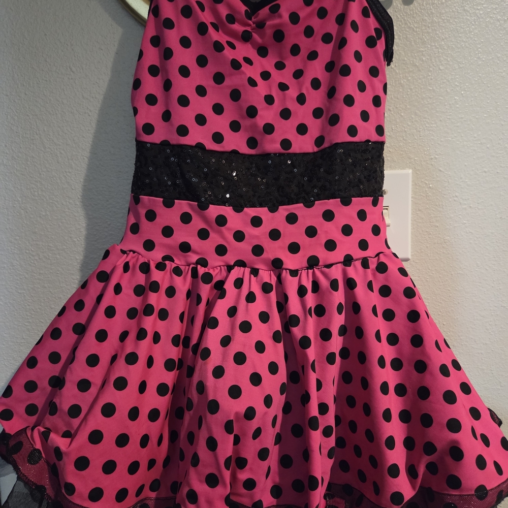 Weissman Pink and Black Polka Dot dance costume LC